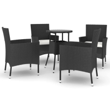 vidaXL 5 részes fekete polyrattan kerti bisztrógarnitúra párnákkal (3187415) kerti bútor