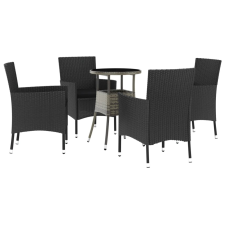 vidaXL 5 részes fekete polyrattan kerti bisztrógarnitúra párnákkal (3187427) kerti bútor