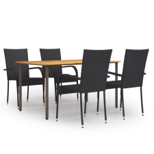 vidaXL 5 részes fekete polyrattan kerti étkezőgarnitúra (3072492) kerti bútor