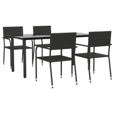 vidaXL 5 részes fekete polyrattan kerti étkezőgarnitúra (3156750) kerti bútor