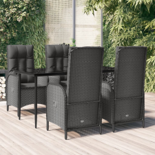 vidaXL 5 részes fekete polyrattan kerti étkezőgarnitúra párnákkal kerti bútor