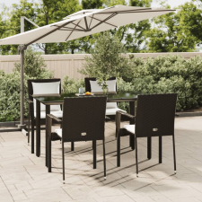 vidaXL 5 részes fekete polyrattan kerti étkezőgarnitúra párnákkal kerti bútor