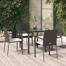 vidaXL 5 részes fekete polyrattan kerti étkezőgarnitúra párnákkal kerti bútor