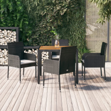 vidaXL 5 részes fekete polyrattan kerti étkezőgarnitúra párnákkal kerti bútor