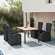 vidaXL 5 részes fekete polyrattan kerti étkezőgarnitúra párnákkal kerti bútor
