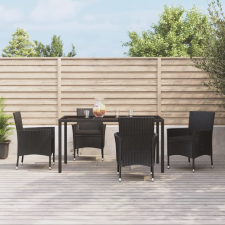 vidaXL 5 részes fekete polyrattan kerti étkezőgarnitúra párnákkal kerti bútor