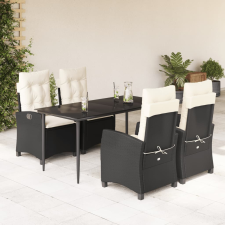 vidaXL 5 részes fekete polyrattan kerti étkezőgarnitúra párnákkal kerti bútor