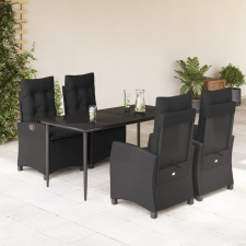 vidaXL 5 részes fekete polyrattan kerti étkezőgarnitúra párnákkal kerti bútor