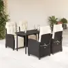 vidaXL 5 részes fekete polyrattan kerti étkezőgarnitúra párnákkal