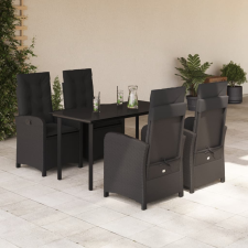 vidaXL 5 részes fekete polyrattan kerti étkezőgarnitúra párnákkal kerti bútor