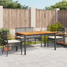vidaXL 5 részes fekete polyrattan kerti étkezőgarnitúra párnákkal kerti bútor