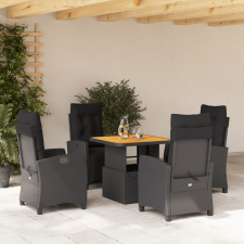 vidaXL 5 részes fekete polyrattan kerti étkezőgarnitúra párnákkal kerti bútor