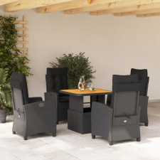 vidaXL 5 részes fekete polyrattan kerti étkezőgarnitúra párnákkal kerti bútor