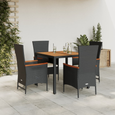 vidaXL 5 részes fekete polyrattan kerti étkezőgarnitúra párnákkal kerti bútor
