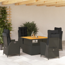 vidaXL 5 részes fekete polyrattan kerti étkezőgarnitúra párnákkal kerti bútor