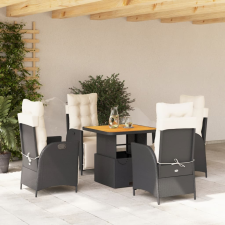 vidaXL 5 részes fekete polyrattan kerti étkezőgarnitúra párnákkal kerti bútor