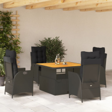vidaXL 5 részes fekete polyrattan kerti étkezőgarnitúra párnákkal kerti bútor