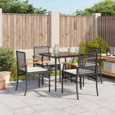 vidaXL 5 részes fekete polyrattan kerti étkezőgarnitúra párnákkal kerti bútor