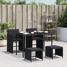 vidaXL 5 részes fekete polyrattan kerti étkezőgarnitúra párnákkal kerti bútor