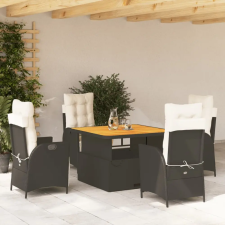 vidaXL 5 részes fekete polyrattan kerti étkezőgarnitúra párnákkal kerti bútor