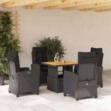 vidaXL 5 részes fekete polyrattan kerti étkezőgarnitúra párnákkal kerti bútor