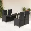vidaXL 5 részes fekete polyrattan kerti étkezőgarnitúra párnákkal