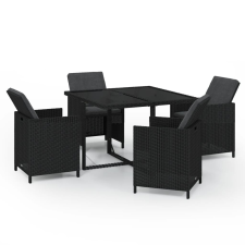 vidaXL 5 részes fekete polyrattan kerti étkezőgarnitúra párnákkal (3095504) kerti bútor