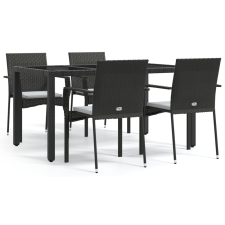 vidaXL 5 részes fekete polyrattan kerti étkezőgarnitúra párnákkal (3184977) kerti bútor