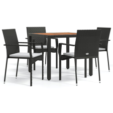 vidaXL 5 részes fekete polyrattan kerti étkezőgarnitúra párnákkal (3184988) kerti bútor