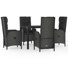vidaXL 5 részes fekete polyrattan kerti étkezőgarnitúra párnákkal (3185054) kerti bútor