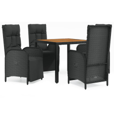 vidaXL 5 részes fekete polyrattan kerti étkezőgarnitúra párnákkal (3185075) kerti bútor