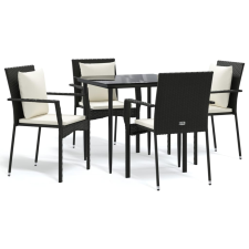 vidaXL 5 részes fekete polyrattan kerti étkezőgarnitúra párnákkal (3185096) kerti bútor