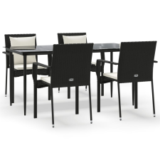vidaXL 5 részes fekete polyrattan kerti étkezőgarnitúra párnákkal (3185098) kerti bútor
