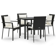 vidaXL 5 részes fekete polyrattan kerti étkezőgarnitúra párnákkal (3185108) kerti bútor