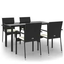 vidaXL 5 részes fekete polyrattan kerti étkezőgarnitúra párnákkal (3185133) kerti bútor