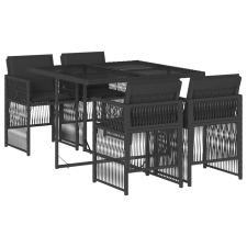 vidaXL 5 részes fekete polyrattan kerti étkezőgarnitúra párnákkal (3210895) kerti bútor