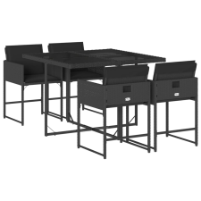 vidaXL 5 részes fekete polyrattan kerti étkezőgarnitúra párnákkal (3211255) kerti bútor
