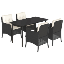 vidaXL 5 részes fekete polyrattan kerti étkezőgarnitúra párnákkal (3211915) kerti bútor