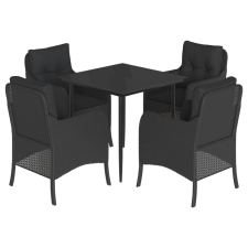 vidaXL 5 részes fekete polyrattan kerti étkezőgarnitúra párnákkal (3211921) kerti bútor