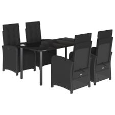 vidaXL 5 részes fekete polyrattan kerti étkezőgarnitúra párnákkal (3212538) kerti bútor