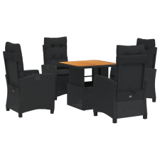 vidaXL 5 részes fekete polyrattan kerti étkezőgarnitúra párnákkal (3277386) kerti bútor