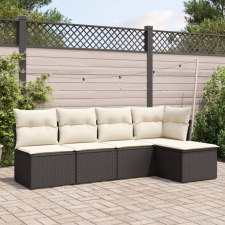 vidaXL 5 részes fekete polyrattan kerti kanapészett párnákkal kerti bútor