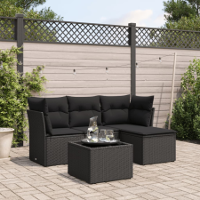 vidaXL 5 részes fekete polyrattan kerti kanapészett párnákkal kerti bútor