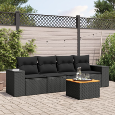 vidaXL 5 részes fekete polyrattan kerti kanapészett párnákkal kerti bútor