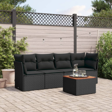 vidaXL 5 részes fekete polyrattan kerti kanapészett párnákkal kerti bútor