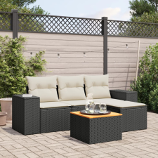 vidaXL 5 részes fekete polyrattan kerti kanapészett párnákkal kerti bútor