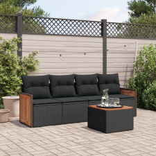 vidaXL 5 részes fekete polyrattan kerti kanapészett párnákkal kerti bútor