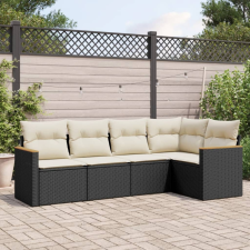 vidaXL 5 részes fekete polyrattan kerti kanapészett párnákkal kerti bútor