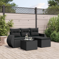 vidaXL 5 részes fekete polyrattan kerti kanapészett párnákkal kerti bútor