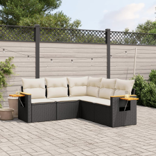 vidaXL 5 részes fekete polyrattan kerti kanapészett párnákkal kerti bútor